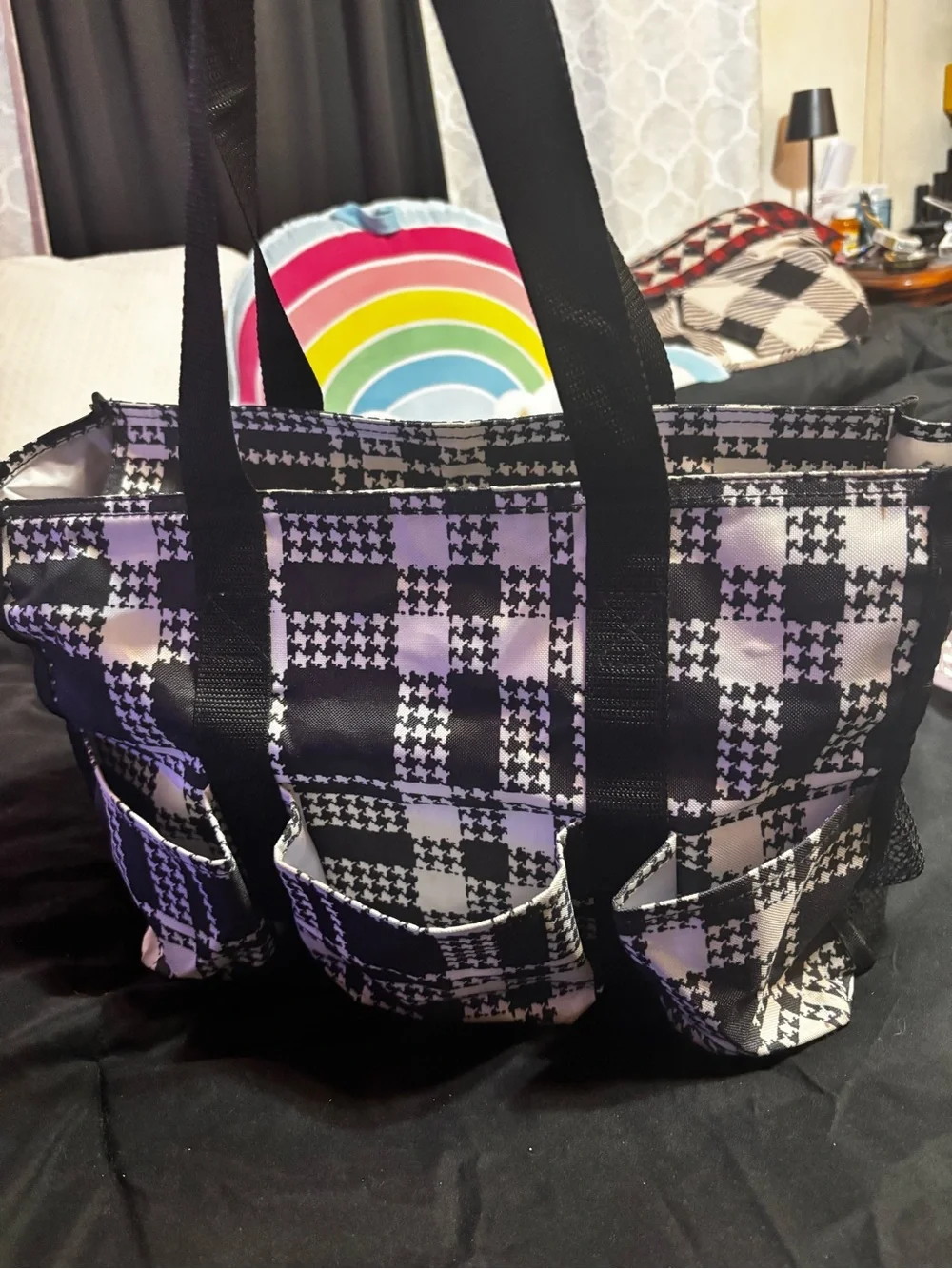 thirty-one Black and White Houndstooth Tote with Front Pockets